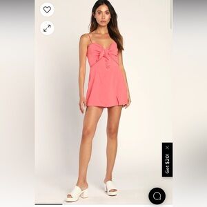 Lulus Long Story Skort Coral Pink Tie-Front Skort Romper Size Small